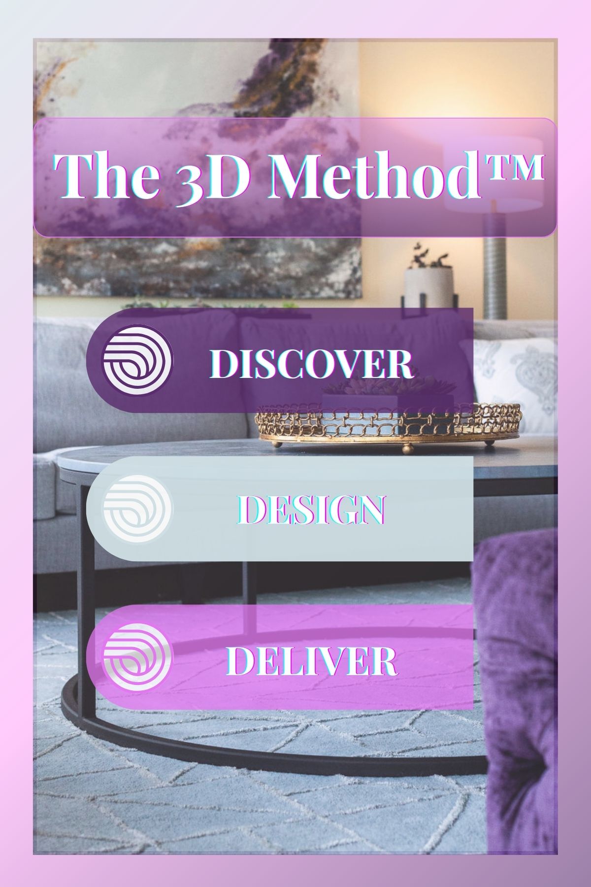 The 3D Method – DIY Interior Design Framework The 3D Method™ Discover, Design, Deliver framework for DIY interior design courses by Chantale Heron